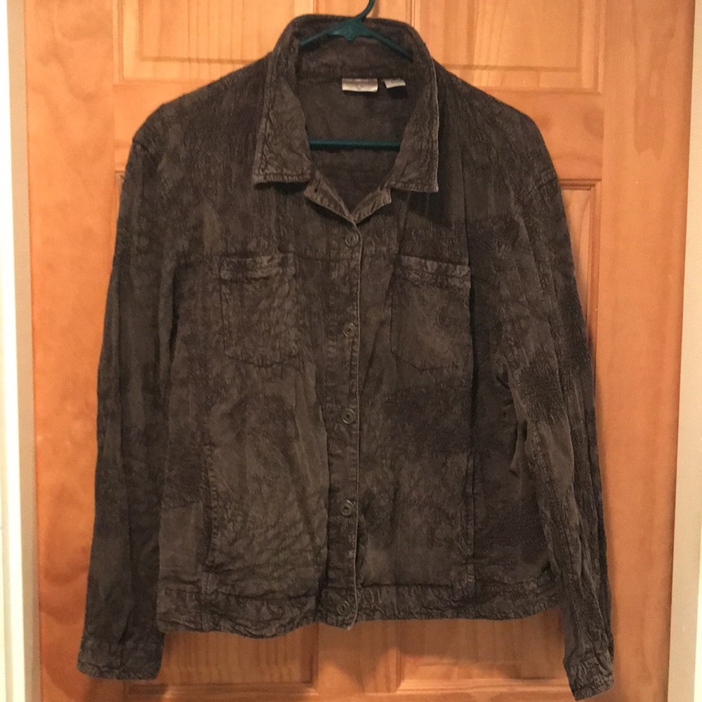 Chico’s Chocolate Brown Jean Style Jacket with Textured Quilt Stitching